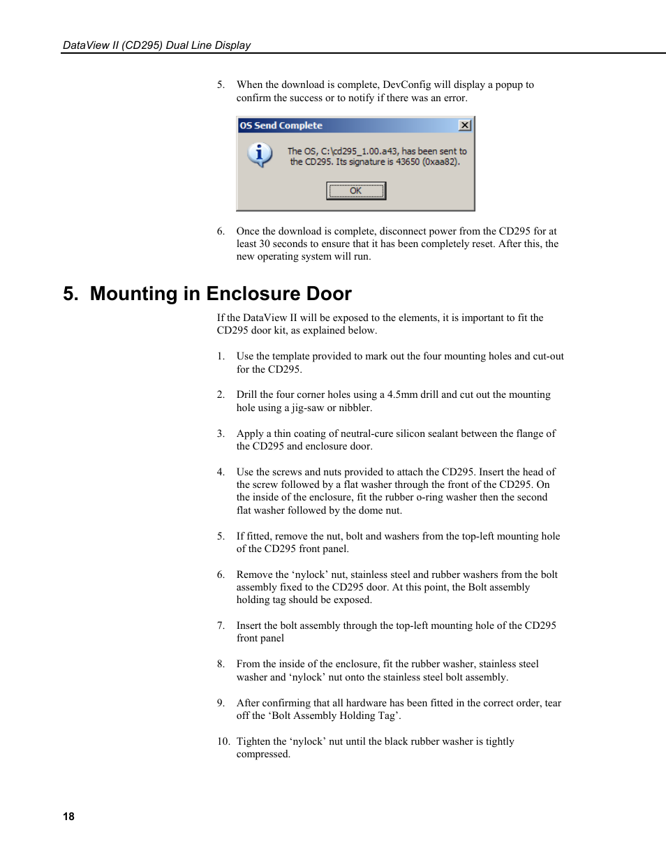 Mounting in enclosure door | Campbell Scientific CD295 DataView II Dual Line Display User Manual | Page 22 / 36