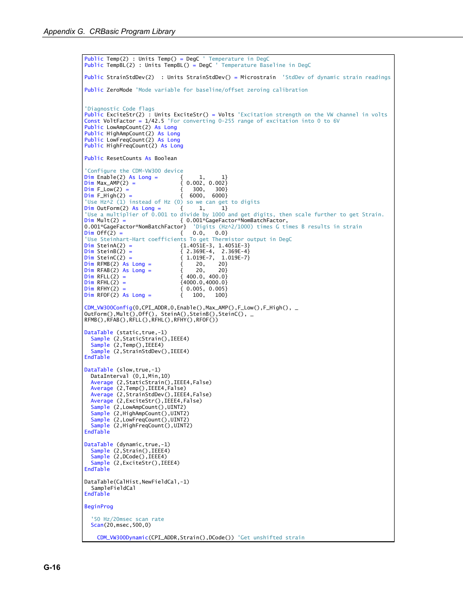 Appendix g. crbasic program library, G-16 | Campbell Scientific CDM-VW300 Series Dynamic Vibrating-Wire Analyzer System User Manual | Page 108 / 122