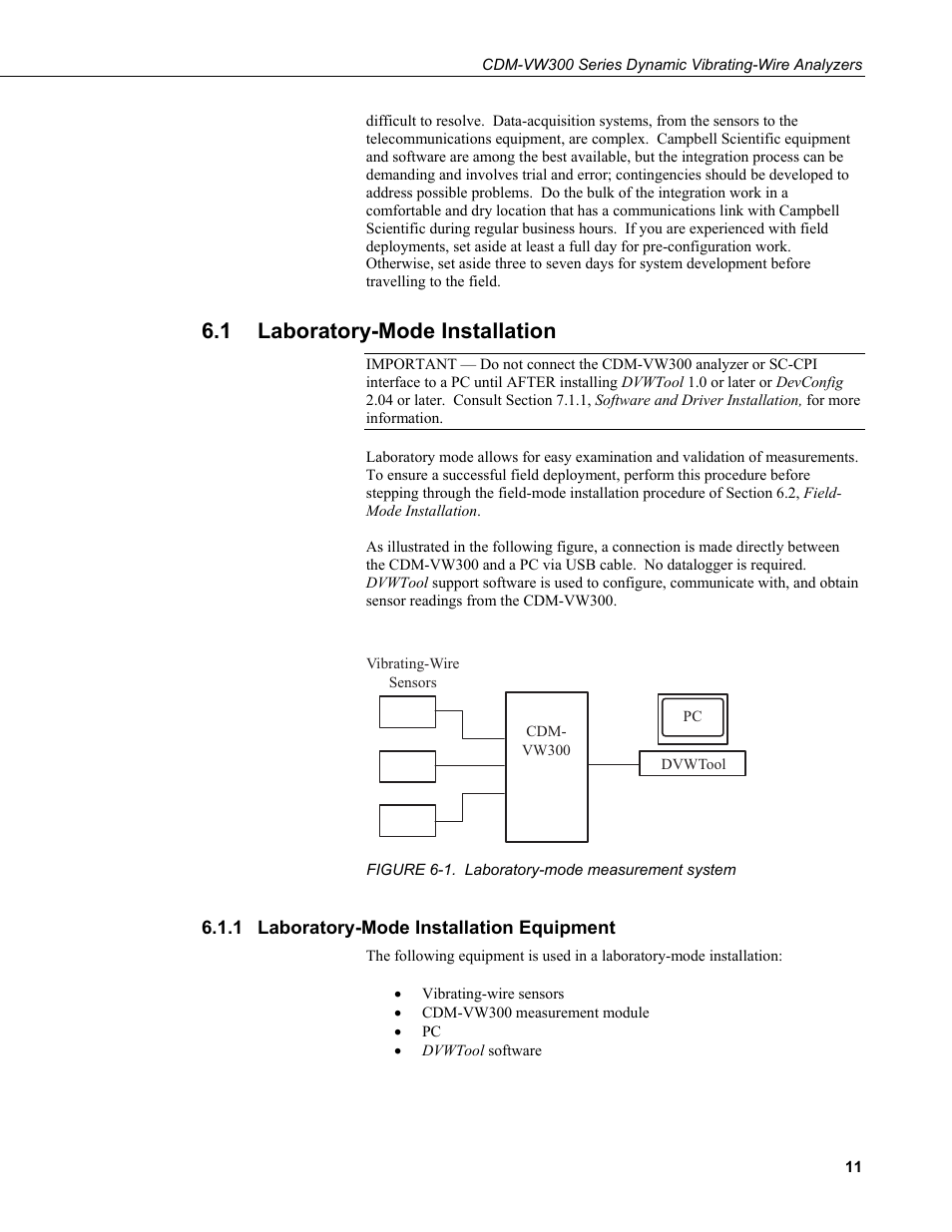 1 laboratory-mode installation, 1 laboratory-mode installation equipment, Laboratory-mode installation | Laboratory-mode installation equipment, 1. laboratory-mode measurement system | Campbell Scientific CDM-VW300 Series Dynamic Vibrating-Wire Analyzer System User Manual | Page 21 / 122