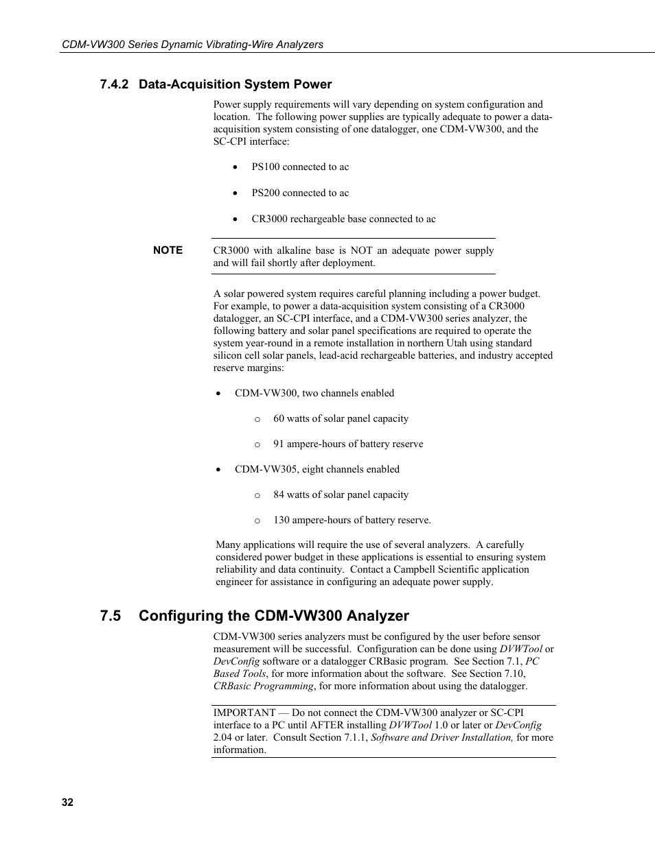 2 data-acquisition system power, 5 configuring the cdm-vw300 analyzer, Data-acquisition system power | Configuring the cdm-vw300 analyzer | Campbell Scientific CDM-VW300 Series Dynamic Vibrating-Wire Analyzer System User Manual | Page 42 / 122