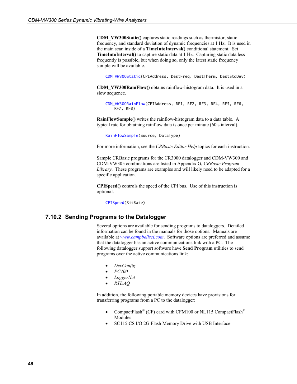 2 sending programs to the datalogger, Sending programs to the datalogger | Campbell Scientific CDM-VW300 Series Dynamic Vibrating-Wire Analyzer System User Manual | Page 58 / 122