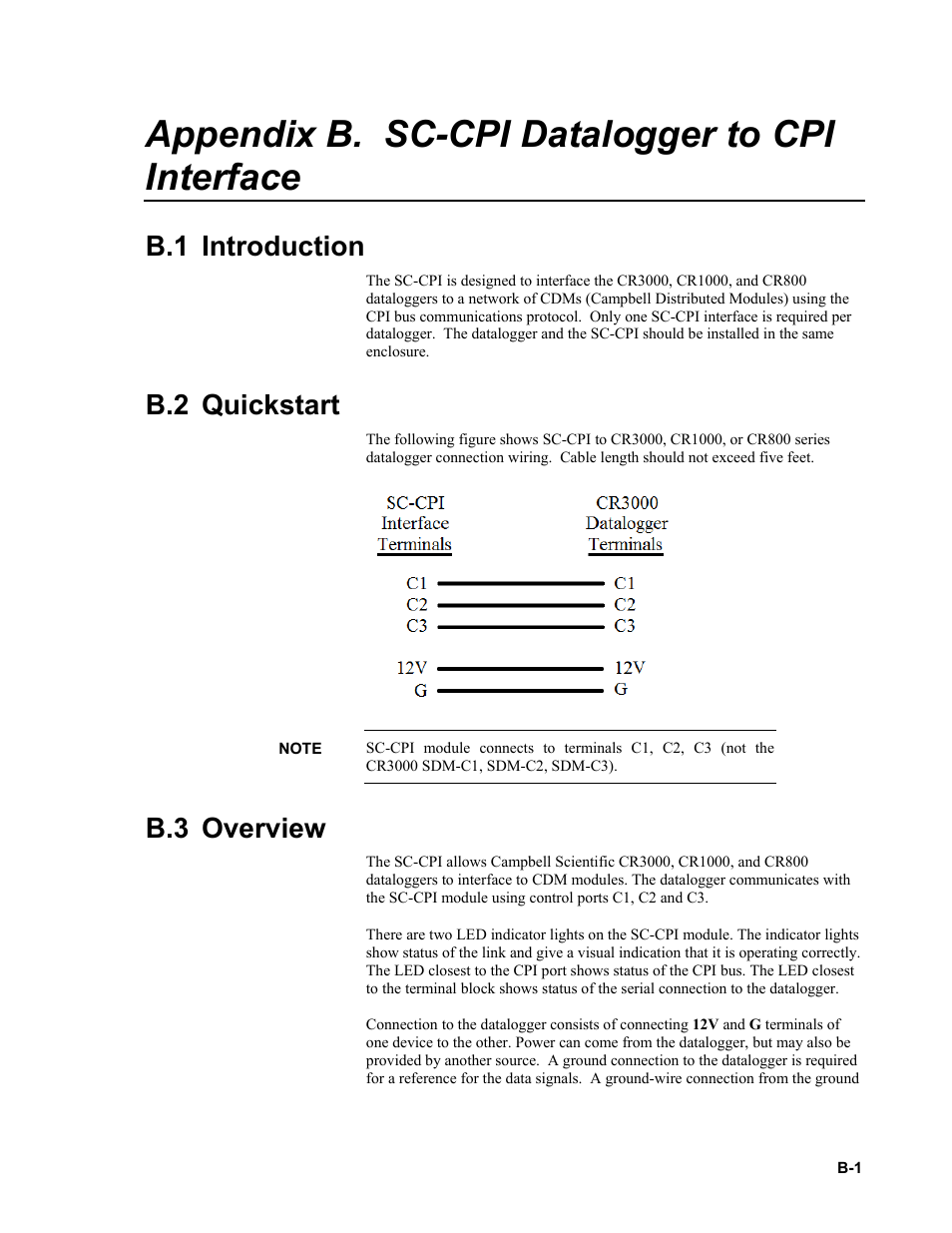 Appendix b. sc-cpi datalogger to cpi interface, B.1 introduction, B.2 quickstart | B.3 overview, Appendix b, See appendix b | Campbell Scientific CDM-VW300 Series Dynamic Vibrating-Wire Analyzer System User Manual | Page 75 / 122