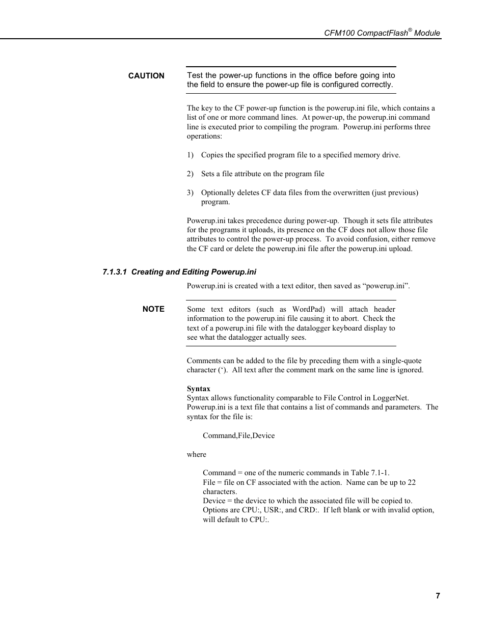 1 creating and editing powerup.ini | Campbell Scientific CFM100 CompactFlash Module User Manual | Page 13 / 28
