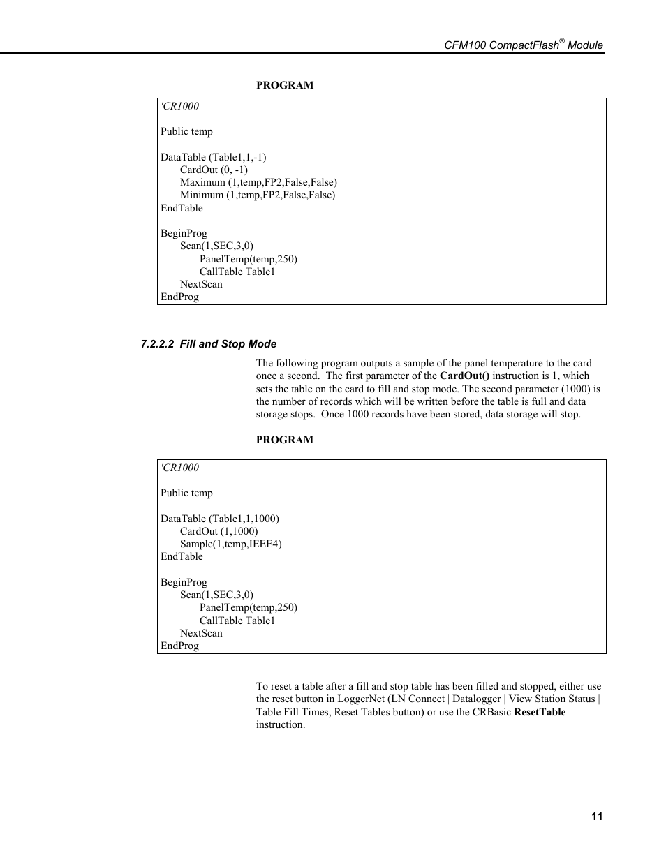 2 fill and stop mode | Campbell Scientific CFM100 CompactFlash Module User Manual | Page 17 / 28