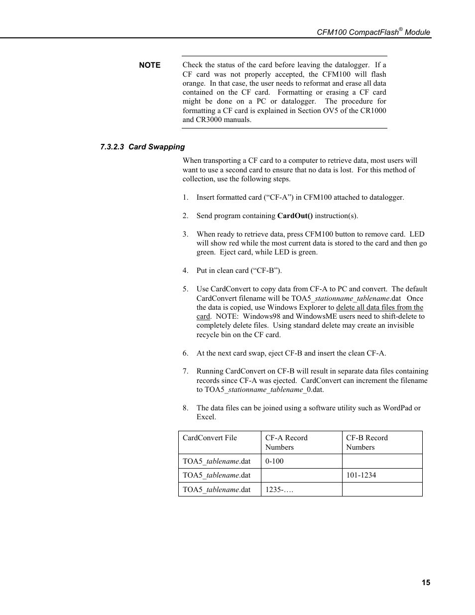 3 card swapping | Campbell Scientific CFM100 CompactFlash Module User Manual | Page 21 / 28