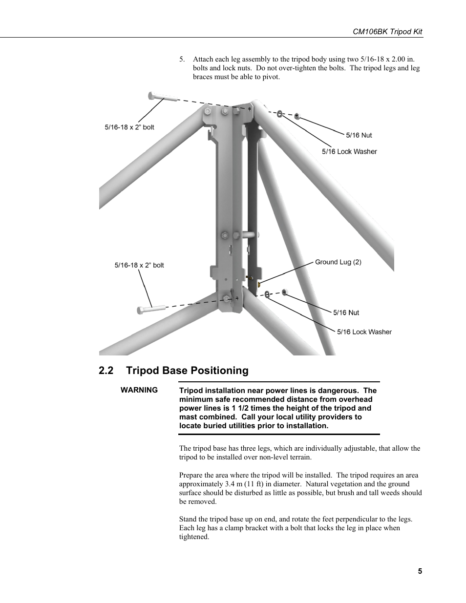 2 tripod base positioning, Tripod base positioning | Campbell Scientific CM106BK Tripod Kit User Manual | Page 13 / 36