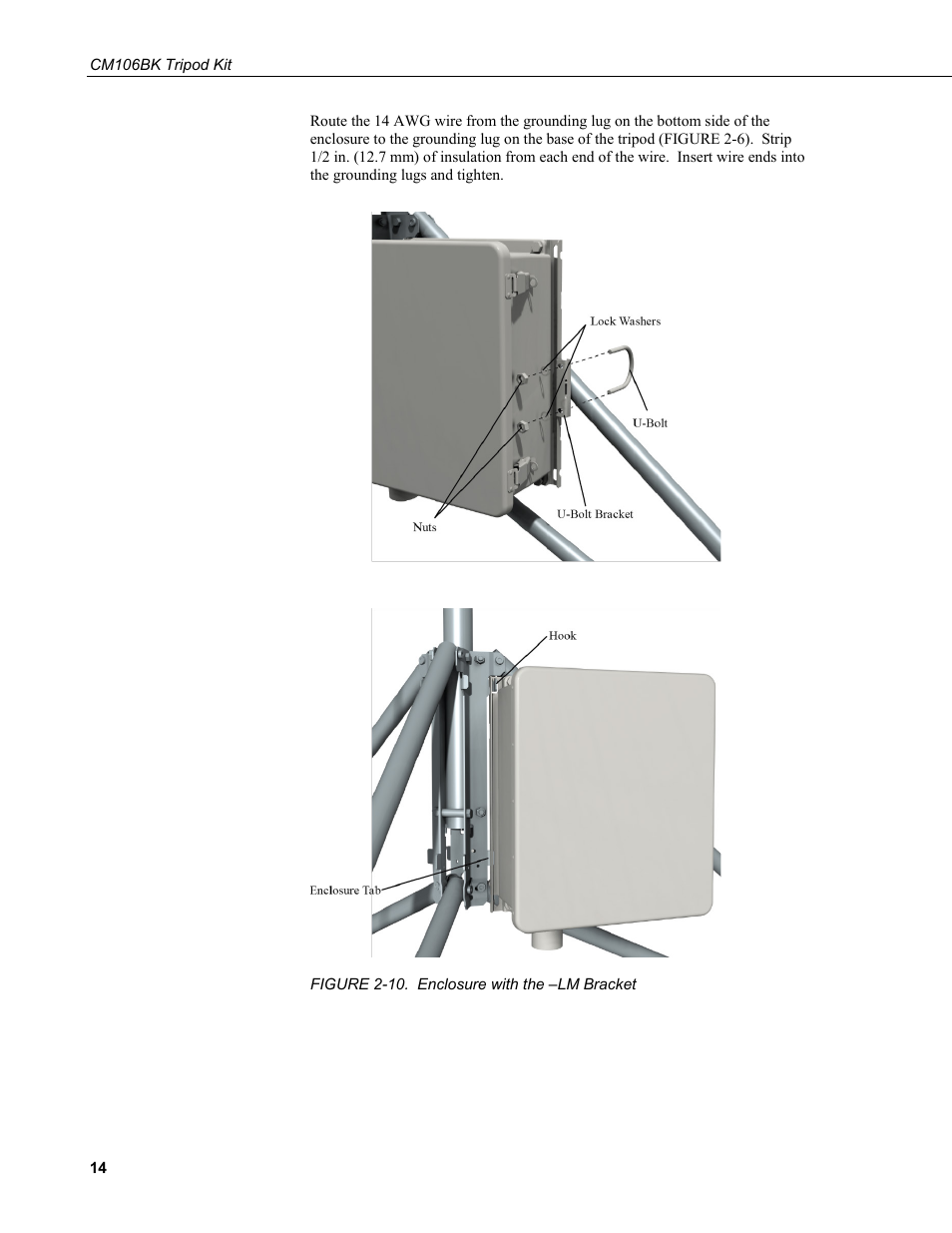 10. enclosure with the –lm bracket | Campbell Scientific CM106BK Tripod Kit User Manual | Page 22 / 36