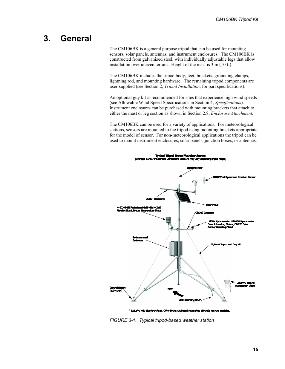 General, 1. typical tripod-based weather station | Campbell Scientific CM106BK Tripod Kit User Manual | Page 23 / 36