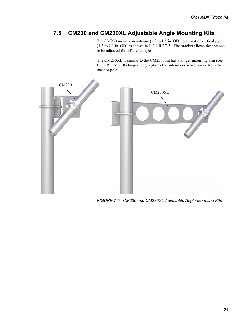 5 cm230 and cm230xl adjustable angle mounting kits, Cm230 and cm230xl adjustable angle mounting kits | Campbell Scientific CM106BK Tripod Kit User Manual | Page 29 / 36