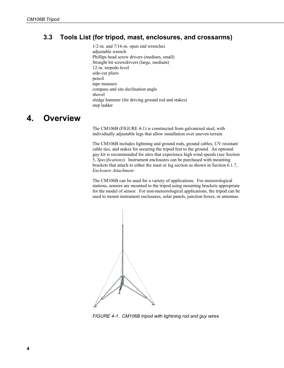 Overview, 1. cm106b tripod with lightning rod and guy wires | Campbell Scientific CM106B Tripod User Manual | Page 12 / 36