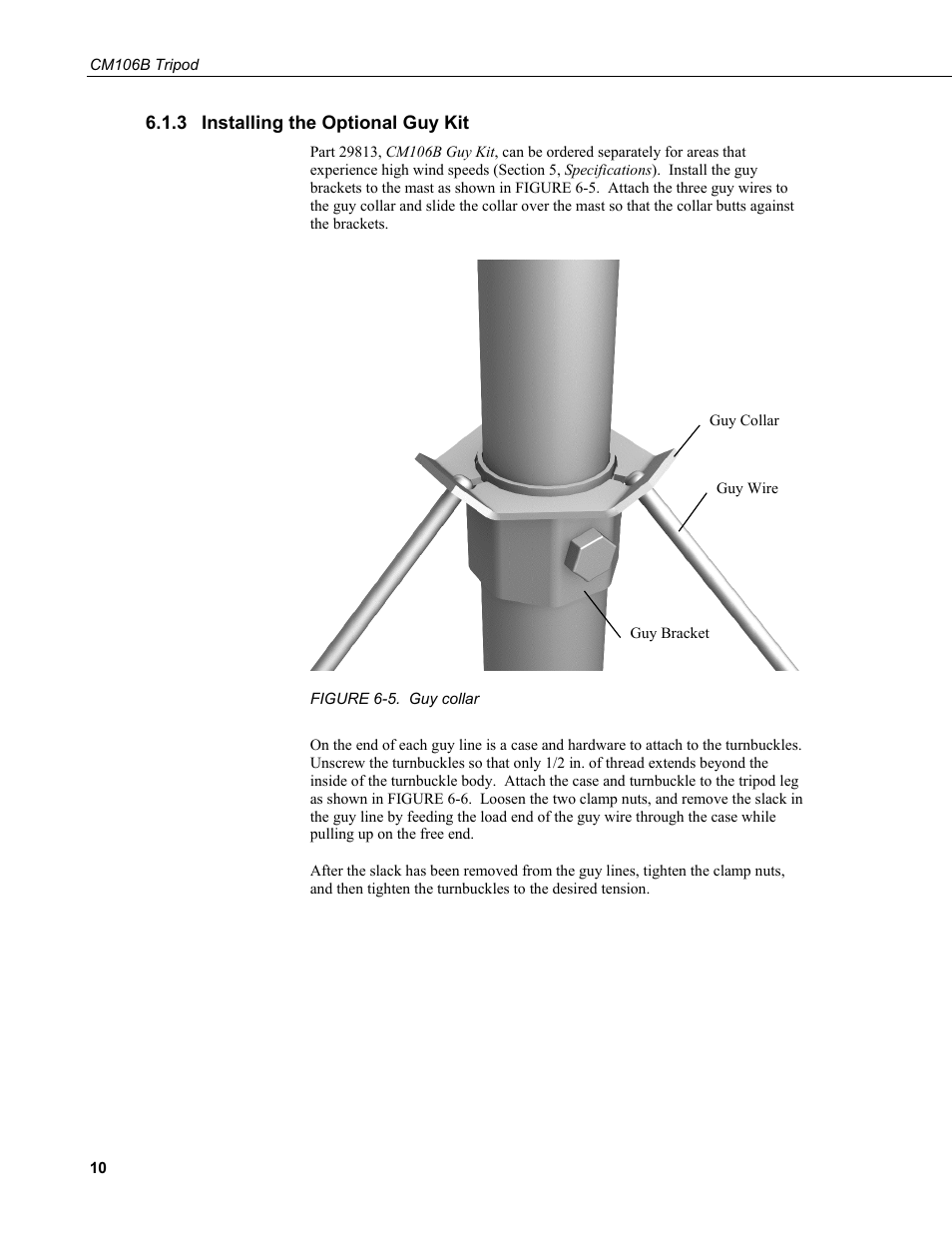 3 installing the optional guy kit, Installing the optional guy kit, 5. guy collar | Campbell Scientific CM106B Tripod User Manual | Page 18 / 36