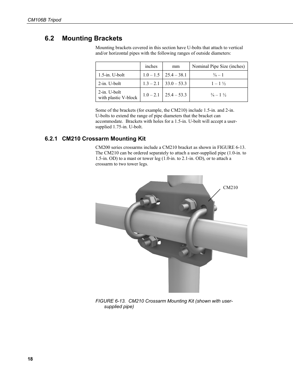2 mounting brackets, 1 cm210 crossarm mounting kit, Mounting brackets | Cm210 crossarm mounting kit | Campbell Scientific CM106B Tripod User Manual | Page 26 / 36