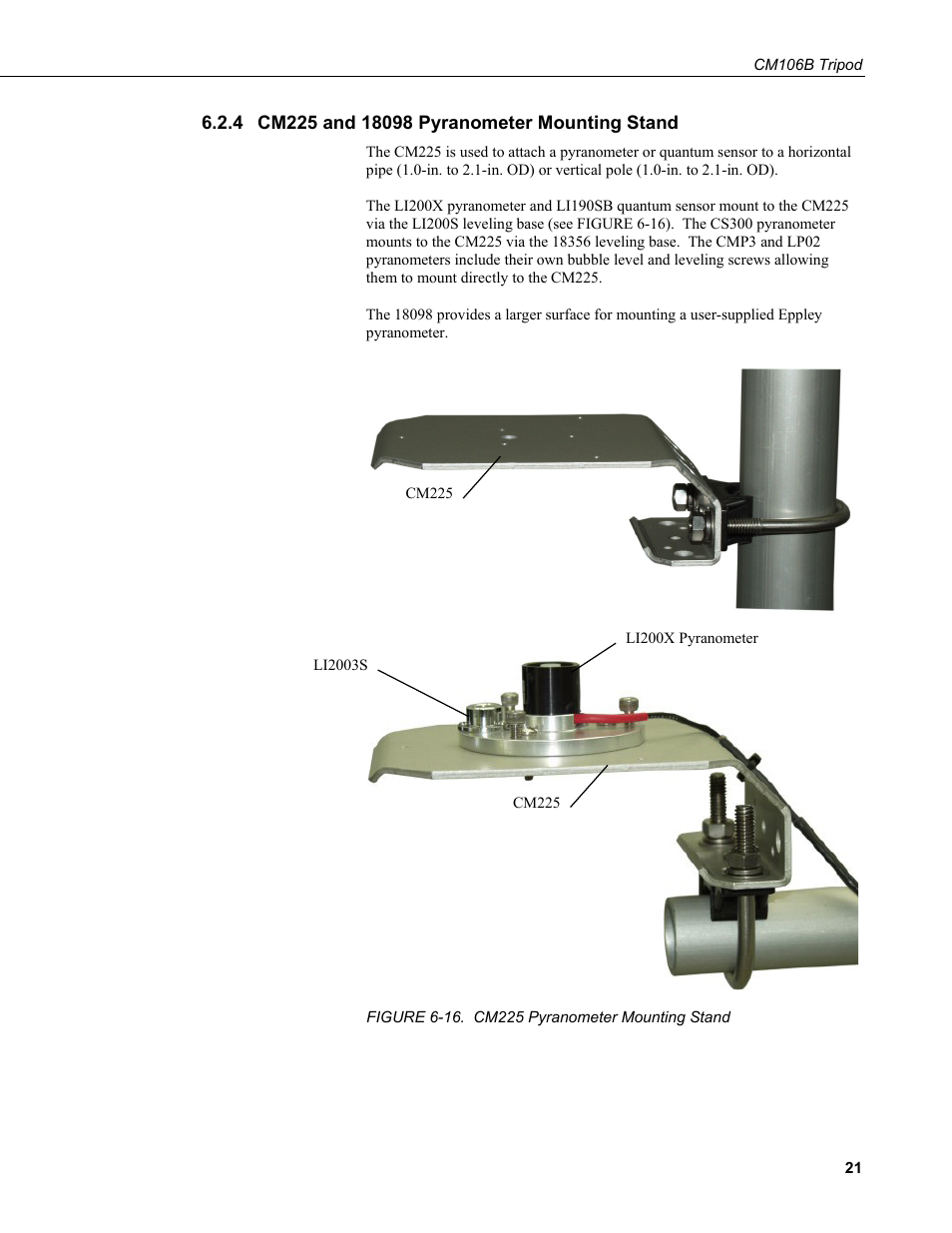 4 cm225 and 18098 pyranometer mounting stand, Cm225 and 18098 pyranometer mounting stand, 16. cm225 pyranometer mounting stand | Campbell Scientific CM106B Tripod User Manual | Page 29 / 36