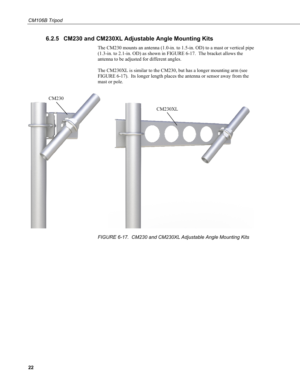 5 cm230 and cm230xl adjustable angle mounting kits, Cm230 and cm230xl adjustable angle mounting kits | Campbell Scientific CM106B Tripod User Manual | Page 30 / 36