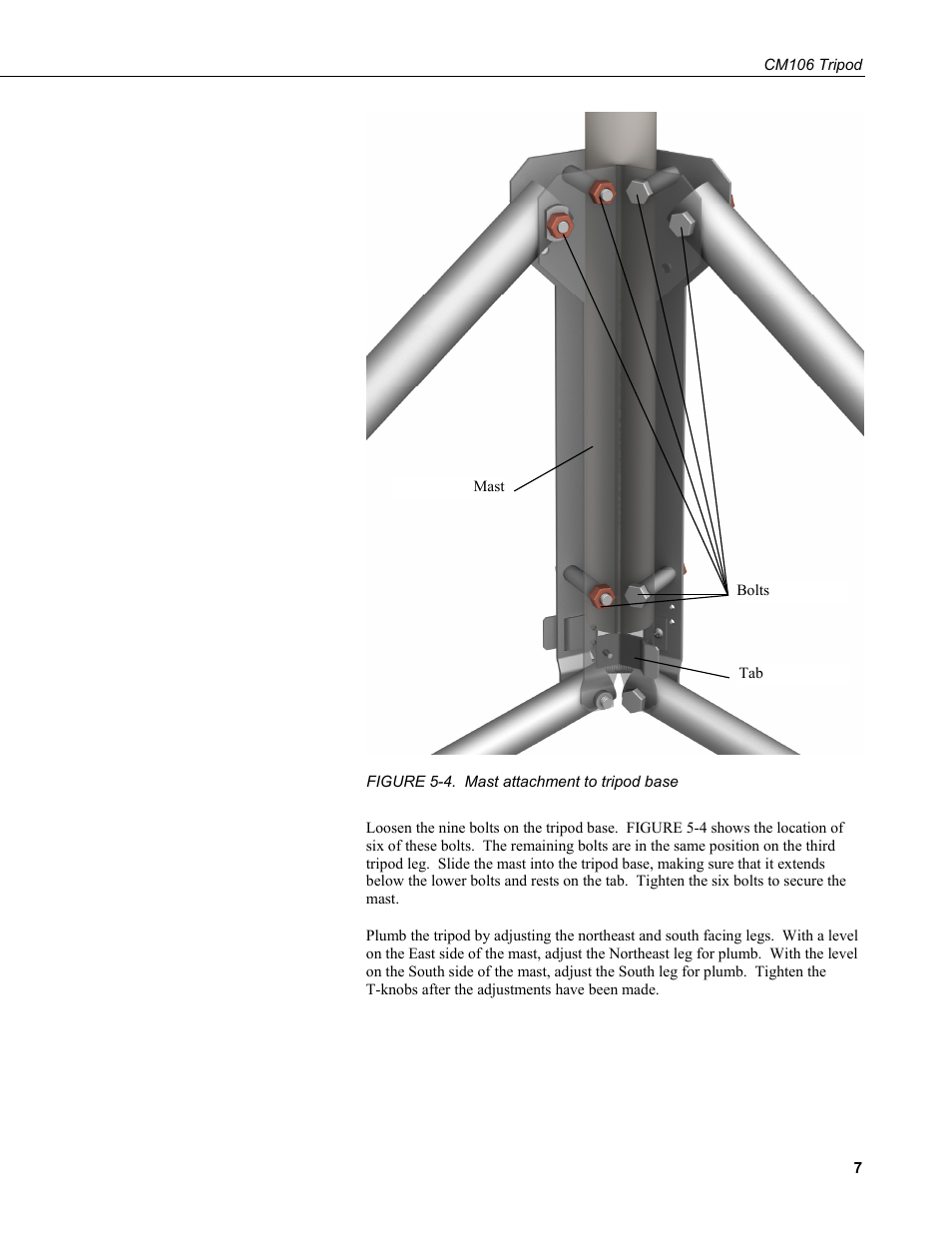 4. mast, Attachment to tripod base | Campbell Scientific CM106 Tripod User Manual | Page 13 / 30
