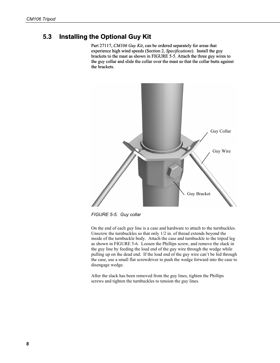 3 installing the optional guy kit, Installing the optional guy kit, 5. guy | Collar | Campbell Scientific CM106 Tripod User Manual | Page 14 / 30