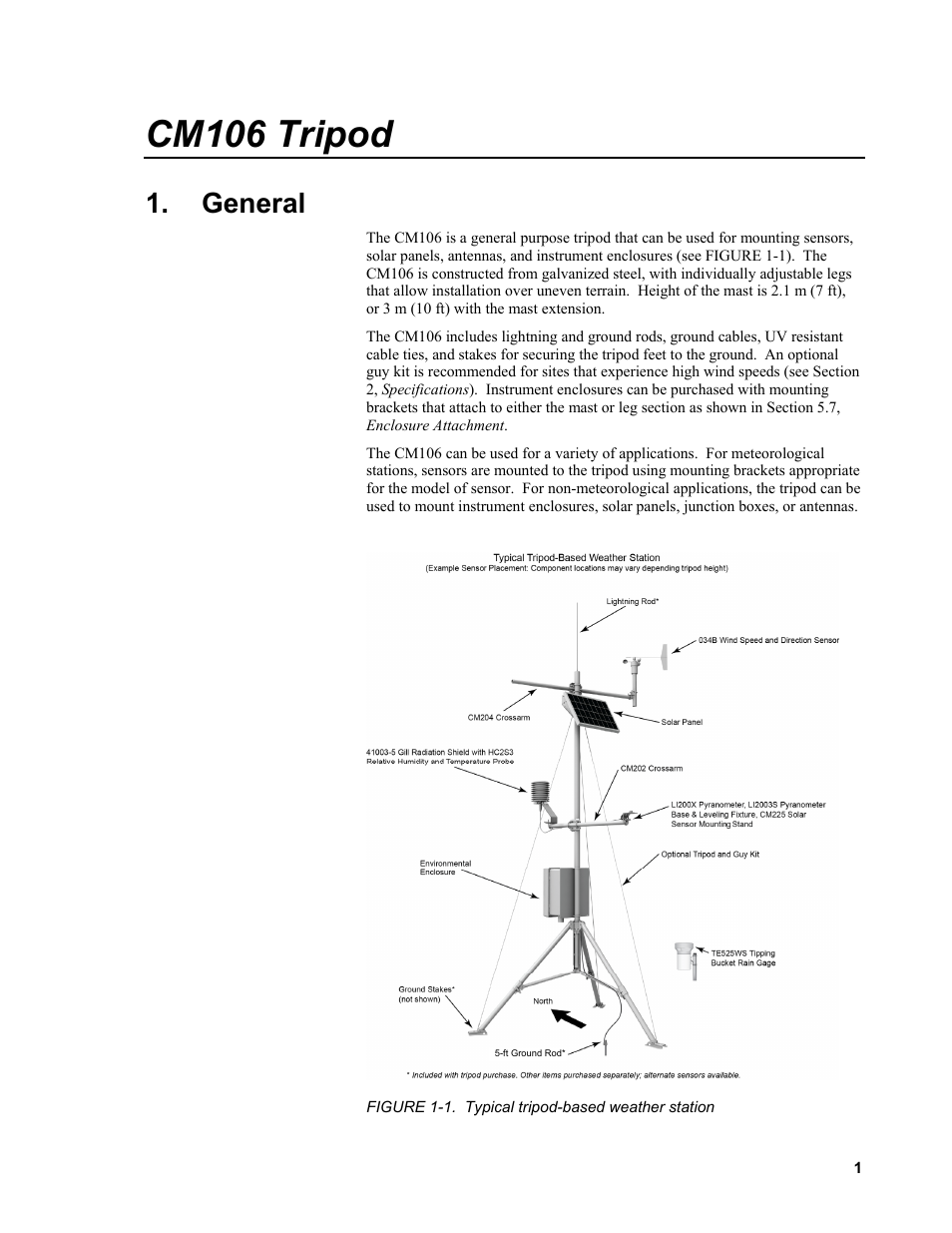 General, 1. typical, Tripod-based weather station | Cm106 tripod | Campbell Scientific CM106 Tripod User Manual | Page 7 / 30