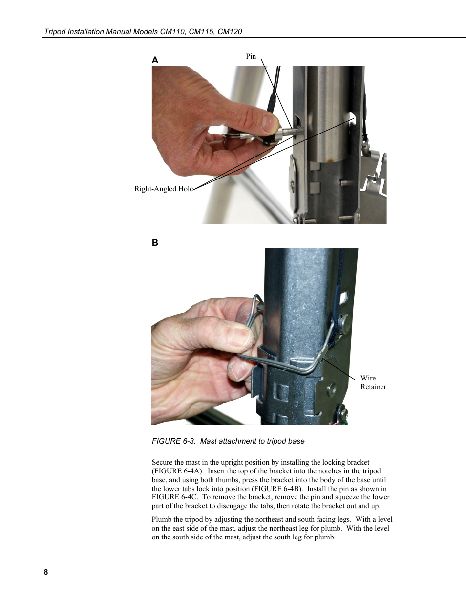 3. mast attachment to tripod base | Campbell Scientific CM110, CM115, CM120 Tripod Installation User Manual | Page 16 / 40