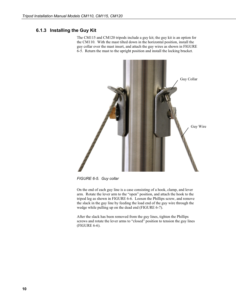 3 installing the guy kit, Installing the guy kit, 5. guy collar | Campbell Scientific CM110, CM115, CM120 Tripod Installation User Manual | Page 18 / 40