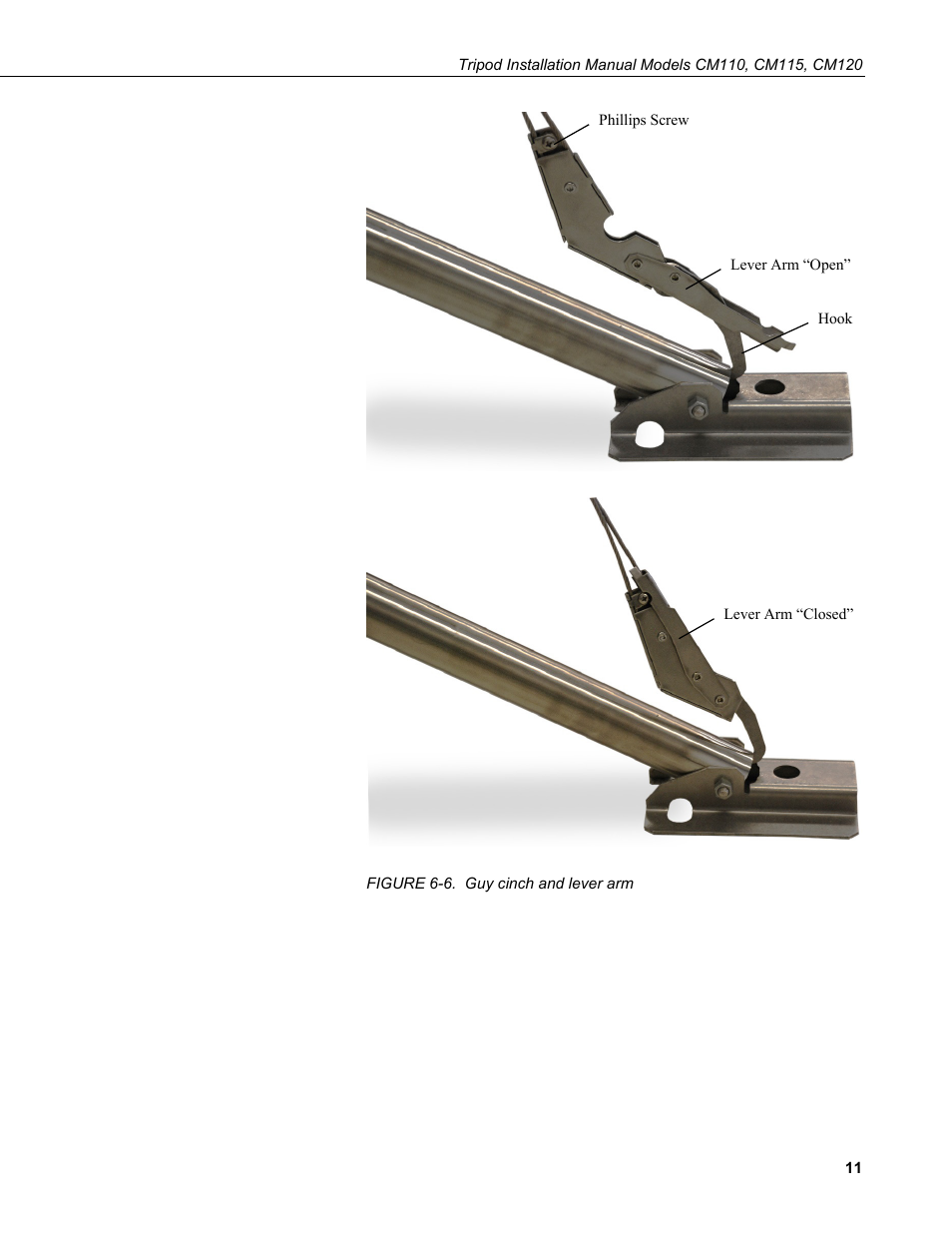 6. guy cinch and lever arm, N figure 6-6, Figure 6-6) | Campbell Scientific CM110, CM115, CM120 Tripod Installation User Manual | Page 19 / 40