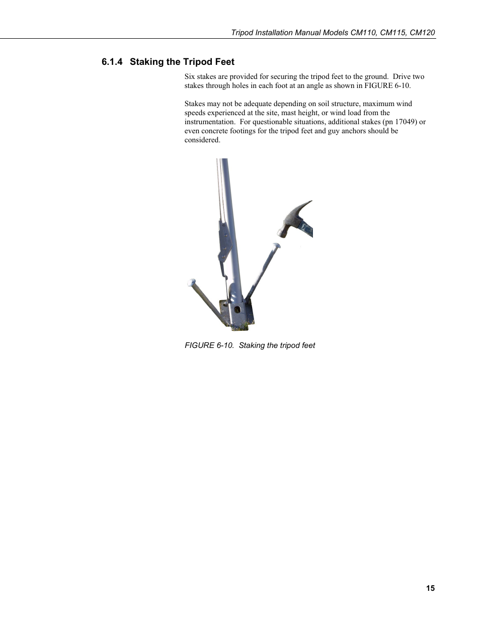 4 staking the tripod feet, Staking the tripod feet, 10. staking the tripod feet | Campbell Scientific CM110, CM115, CM120 Tripod Installation User Manual | Page 23 / 40