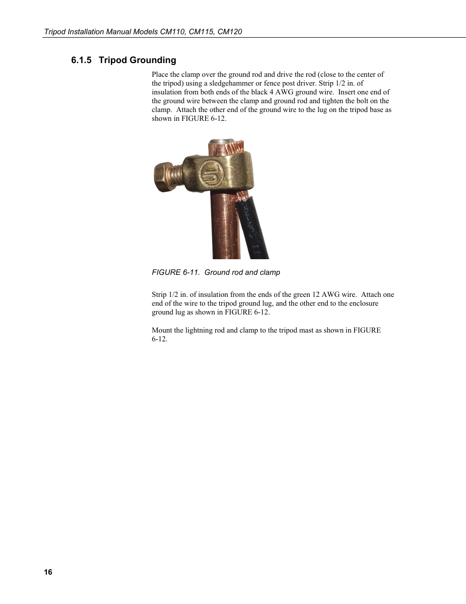 5 tripod grounding, Tripod grounding, 11. ground rod and clamp | Campbell Scientific CM110, CM115, CM120 Tripod Installation User Manual | Page 24 / 40