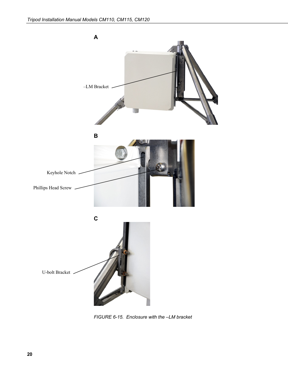 15. enclosure with the –lm bracket, N figure 6-15b, Figure 6-15c | Figure 6-15) | Campbell Scientific CM110, CM115, CM120 Tripod Installation User Manual | Page 28 / 40