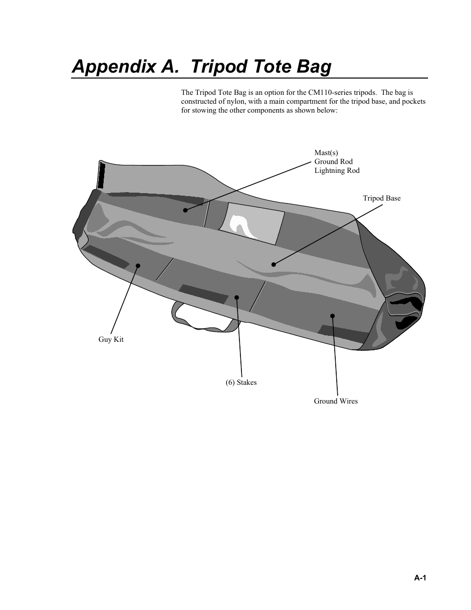 Appendix a. tripod tote bag, Appendix a | Campbell Scientific CM110, CM115, CM120 Tripod Installation User Manual | Page 37 / 40