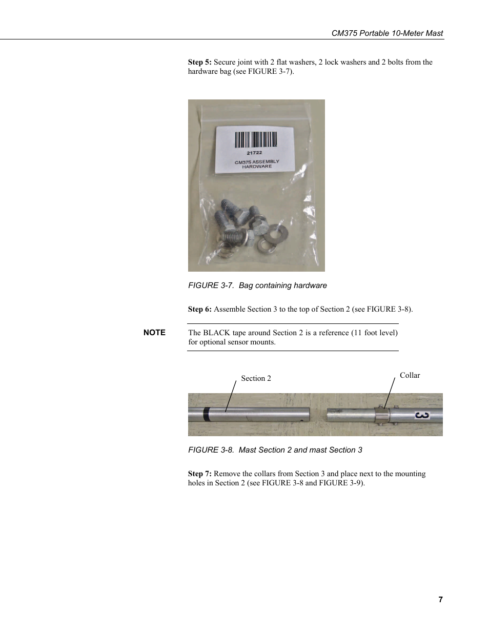 7. bag containing hardware, 8. mast section 2 and mast section 3 | Campbell Scientific CM375 Portable 10-Meter Mast User Manual | Page 13 / 28