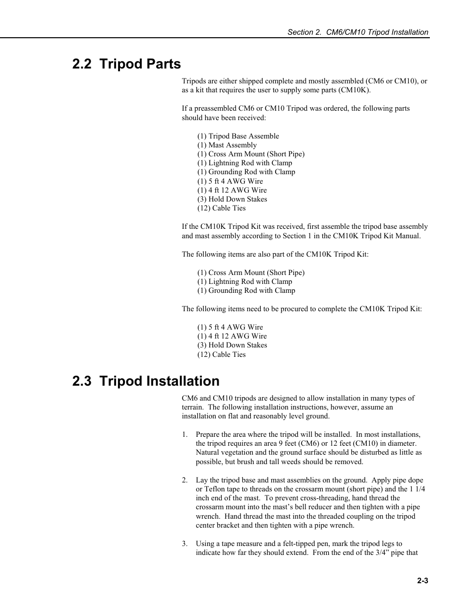 2 tripod parts, 3 tripod installation | Campbell Scientific CM6/CM10 Tripod Weather Station Installation User Manual | Page 15 / 68