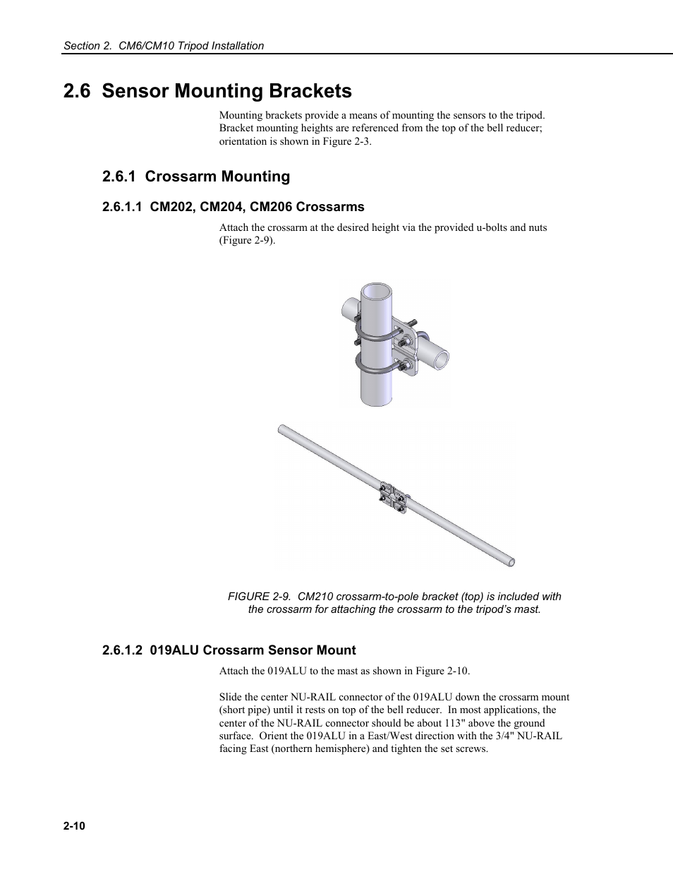 6 sensor mounting brackets, 1 crossarm mounting, 1 cm202, cm204, cm206 crossarms | 2 019alu crossarm sensor mount | Campbell Scientific CM6/CM10 Tripod Weather Station Installation User Manual | Page 22 / 68