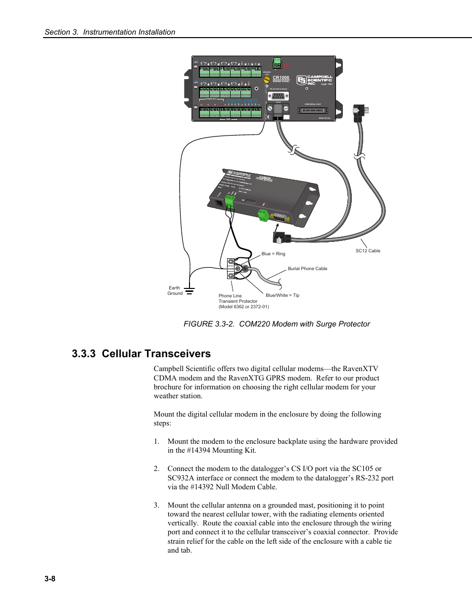 3 cellular transceivers, Cr1000 | Campbell Scientific CM6/CM10 Tripod Weather Station Installation User Manual | Page 32 / 68
