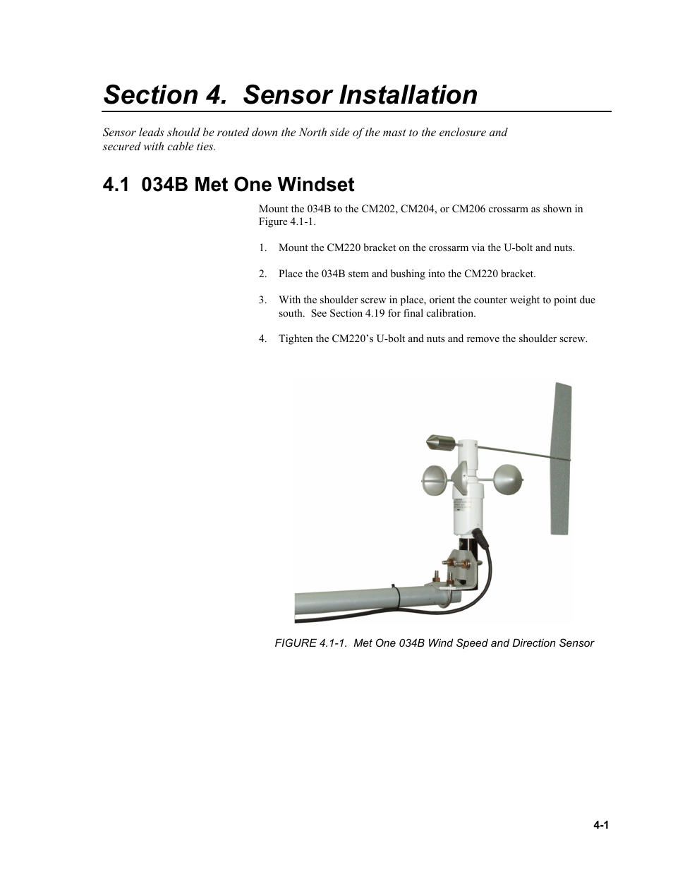 Section 4. sensor installation, 1 034b met one windset | Campbell Scientific CM6/CM10 Tripod Weather Station Installation User Manual | Page 41 / 68