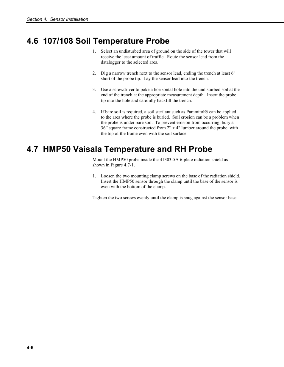 6 107/108 soil temperature probe, 7 hmp50 vaisala temperature and rh probe | Campbell Scientific CM6/CM10 Tripod Weather Station Installation User Manual | Page 46 / 68