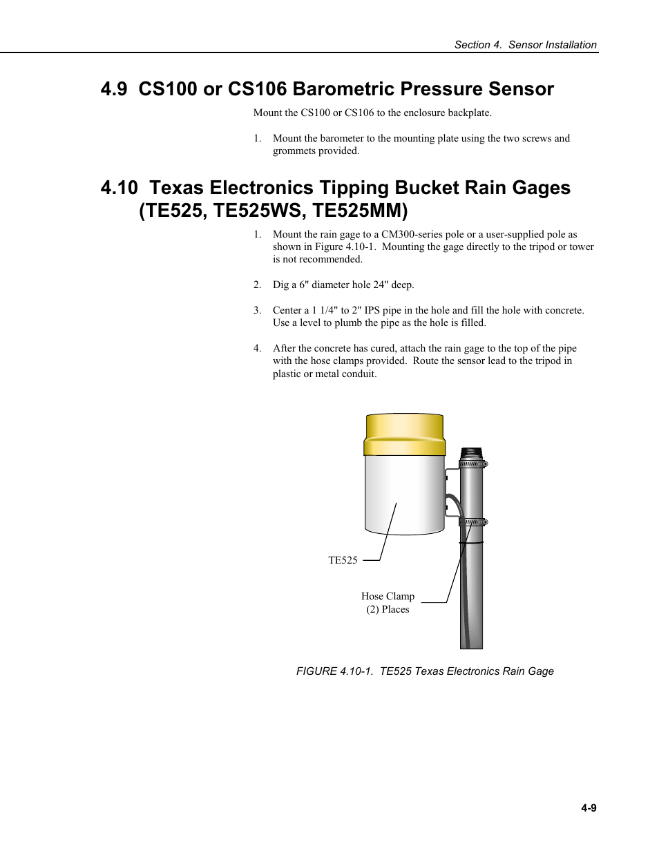 9 cs100 or cs106 barometric pressure sensor | Campbell Scientific CM6/CM10 Tripod Weather Station Installation User Manual | Page 49 / 68