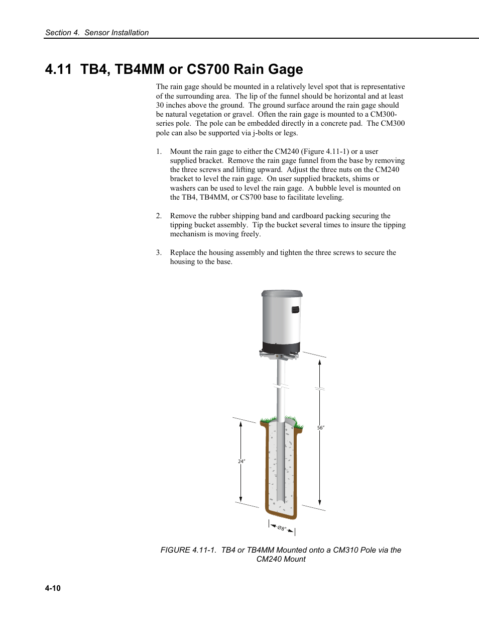 11 tb4, tb4mm or cs700 rain gage | Campbell Scientific CM6/CM10 Tripod Weather Station Installation User Manual | Page 50 / 68