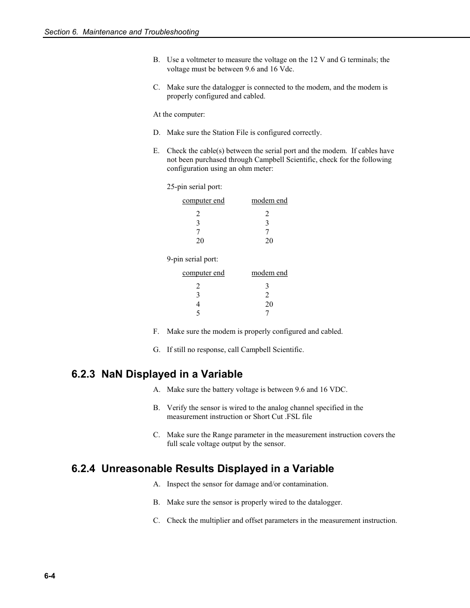 3 nan displayed in a variable, 4 unreasonable results displayed in a variable | Campbell Scientific CM6/CM10 Tripod Weather Station Installation User Manual | Page 66 / 68