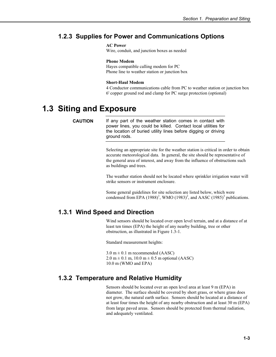 3 supplies for power and communications options, 3 siting and exposure, 1 wind speed and direction | 2 temperature and relative humidity | Campbell Scientific CM6/CM10 Tripod Weather Station Installation User Manual | Page 9 / 68
