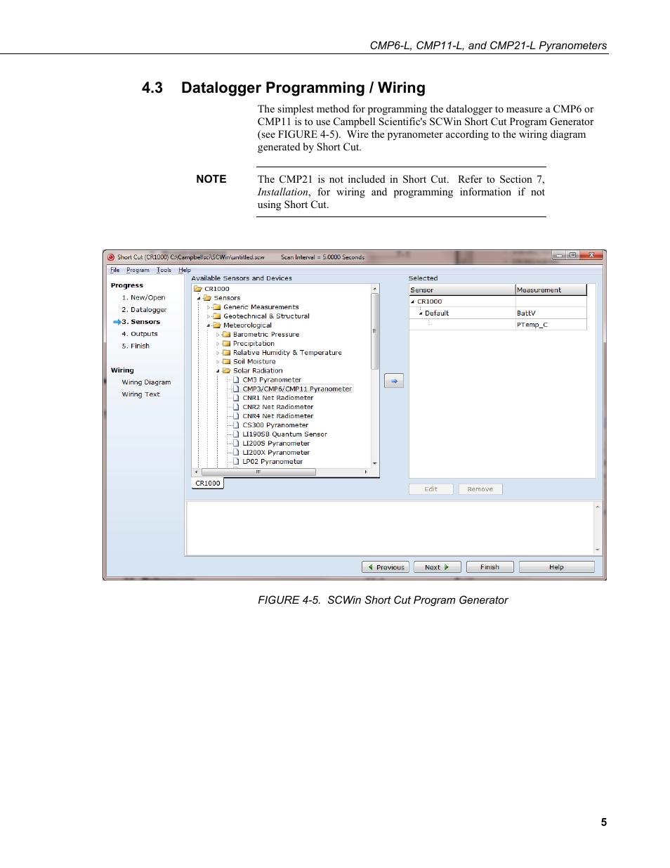 3 datalogger programming / wiring, Datalogger programming / wiring, 5. scwin | Short, Program generator | Campbell Scientific CMP6-L, CMP11-L, and CMP21-L Pyranometers User Manual | Page 13 / 42