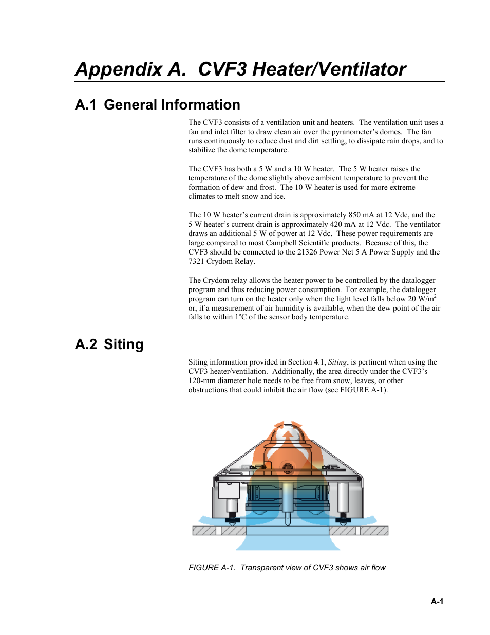 Appendix a. cvf3 heater/ventilator, A.1 general information, A.2 siting | Campbell Scientific CMP6-L, CMP11-L, and CMP21-L Pyranometers User Manual | Page 35 / 42