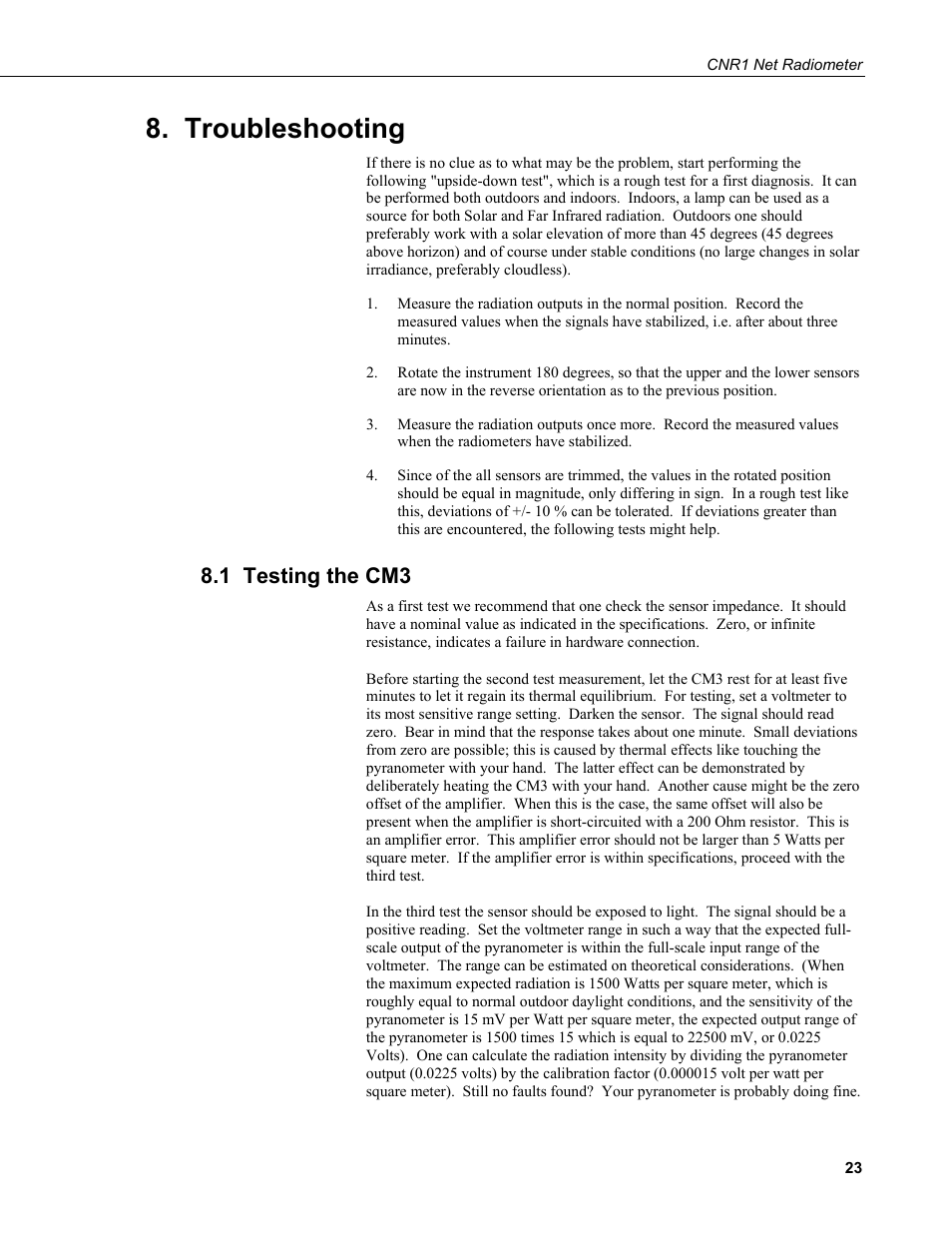 Troubleshooting, 1 testing the cm3 | Campbell Scientific CNR1 Net Radiometer User Manual | Page 27 / 40