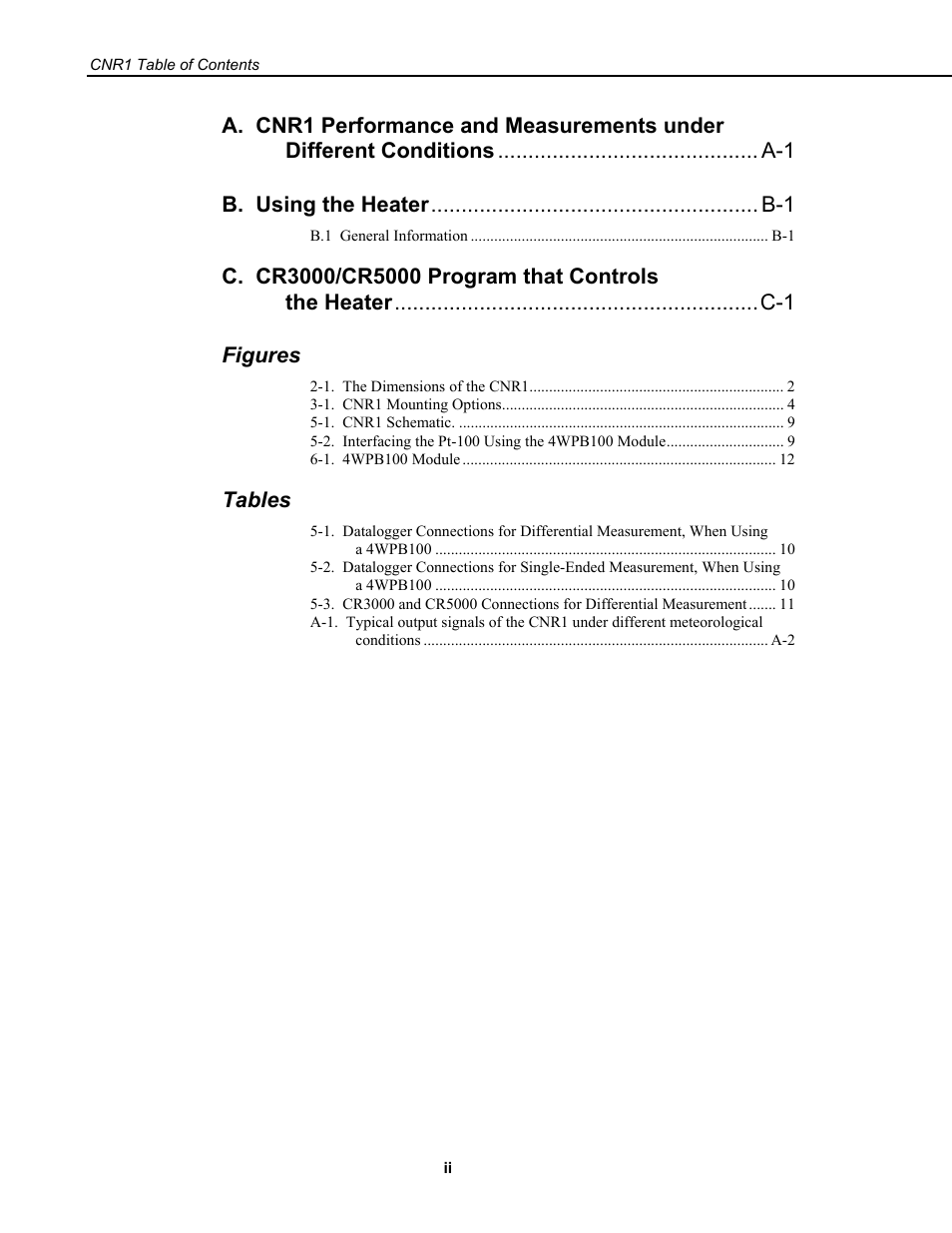 Tables | Campbell Scientific CNR1 Net Radiometer User Manual | Page 4 / 40