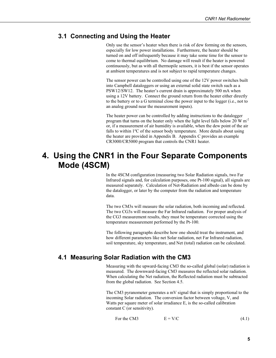 1 connecting and using the heater, 1 measuring solar radiation with the cm3 | Campbell Scientific CNR1 Net Radiometer User Manual | Page 9 / 40