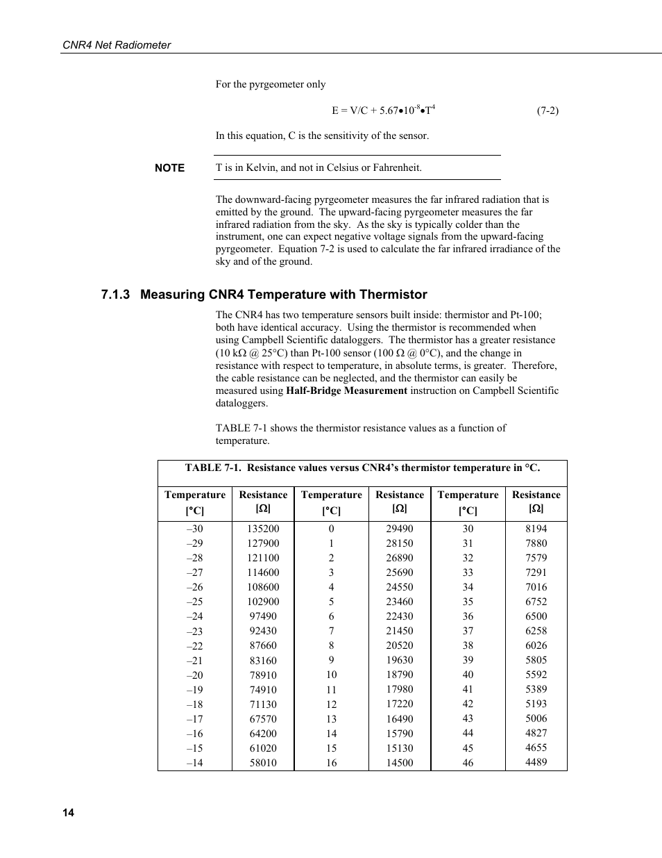 3 measuring cnr4 temperature with thermistor, Measuring cnr4 temperature with thermistor | Campbell Scientific CNR4 Net Radiometer User Manual | Page 22 / 64