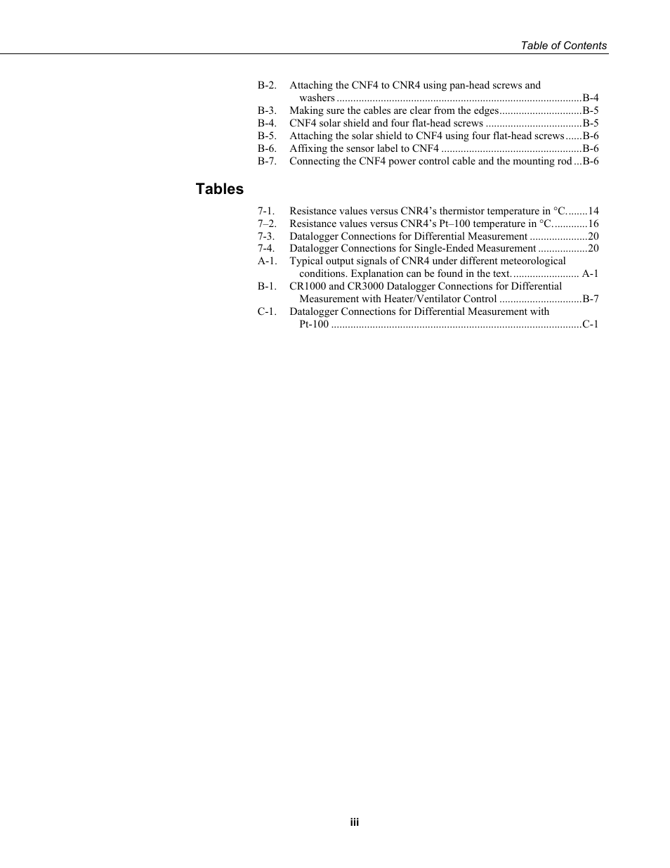 Tables | Campbell Scientific CNR4 Net Radiometer User Manual | Page 7 / 64