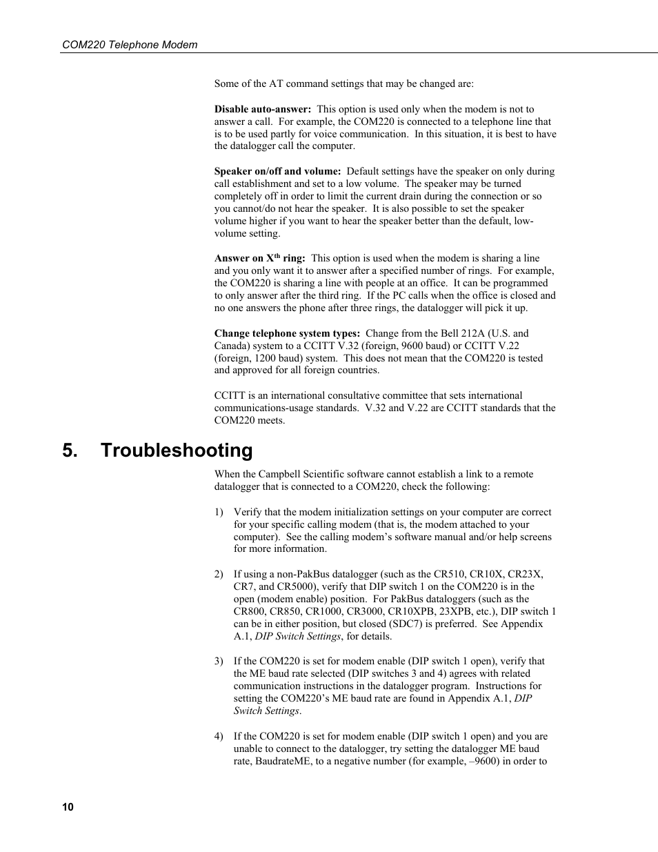 Troubleshooting | Campbell Scientific COM220 56k Phone Modem User Manual | Page 18 / 42