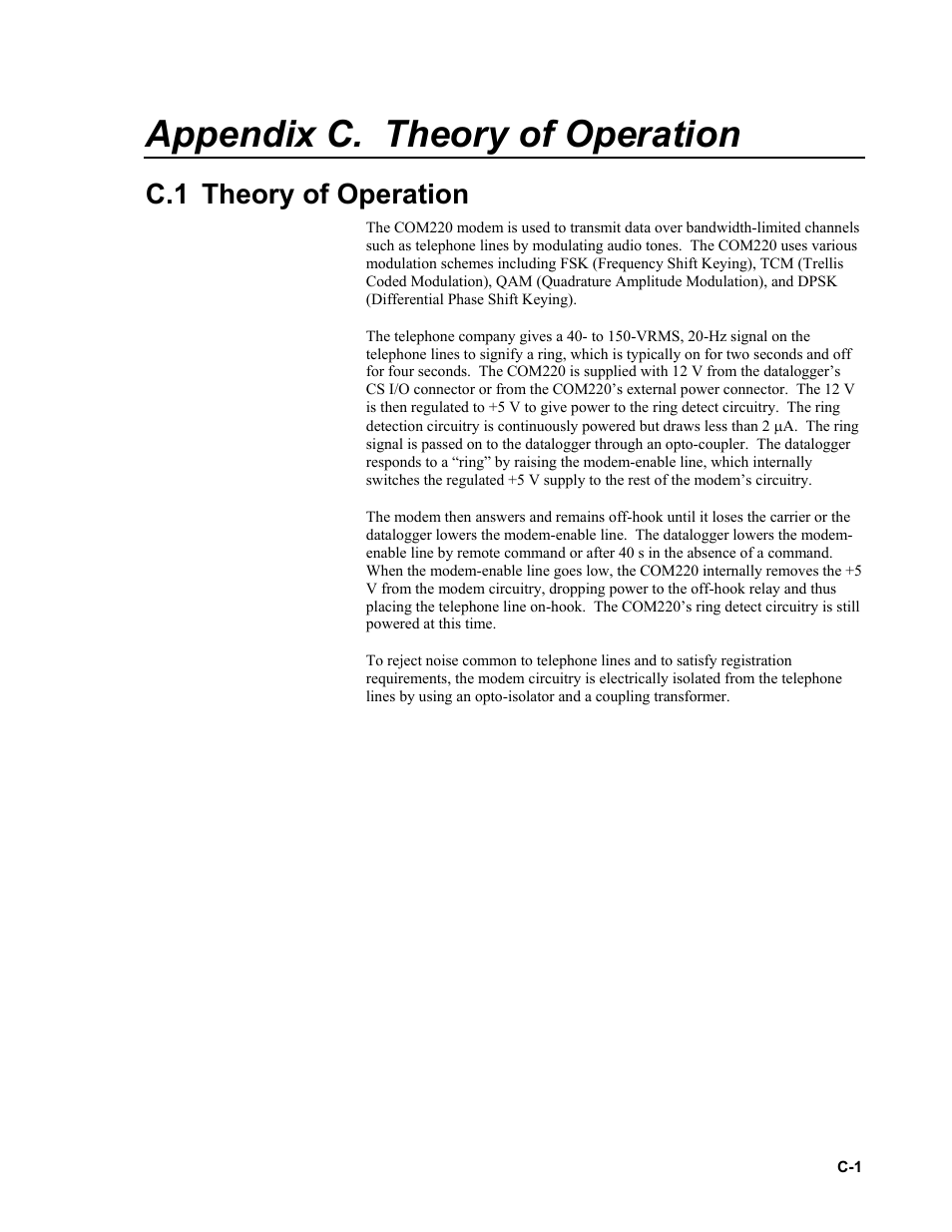 Appendix c. theory of operation, C.1 theory of operation | Campbell Scientific COM220 56k Phone Modem User Manual | Page 35 / 42