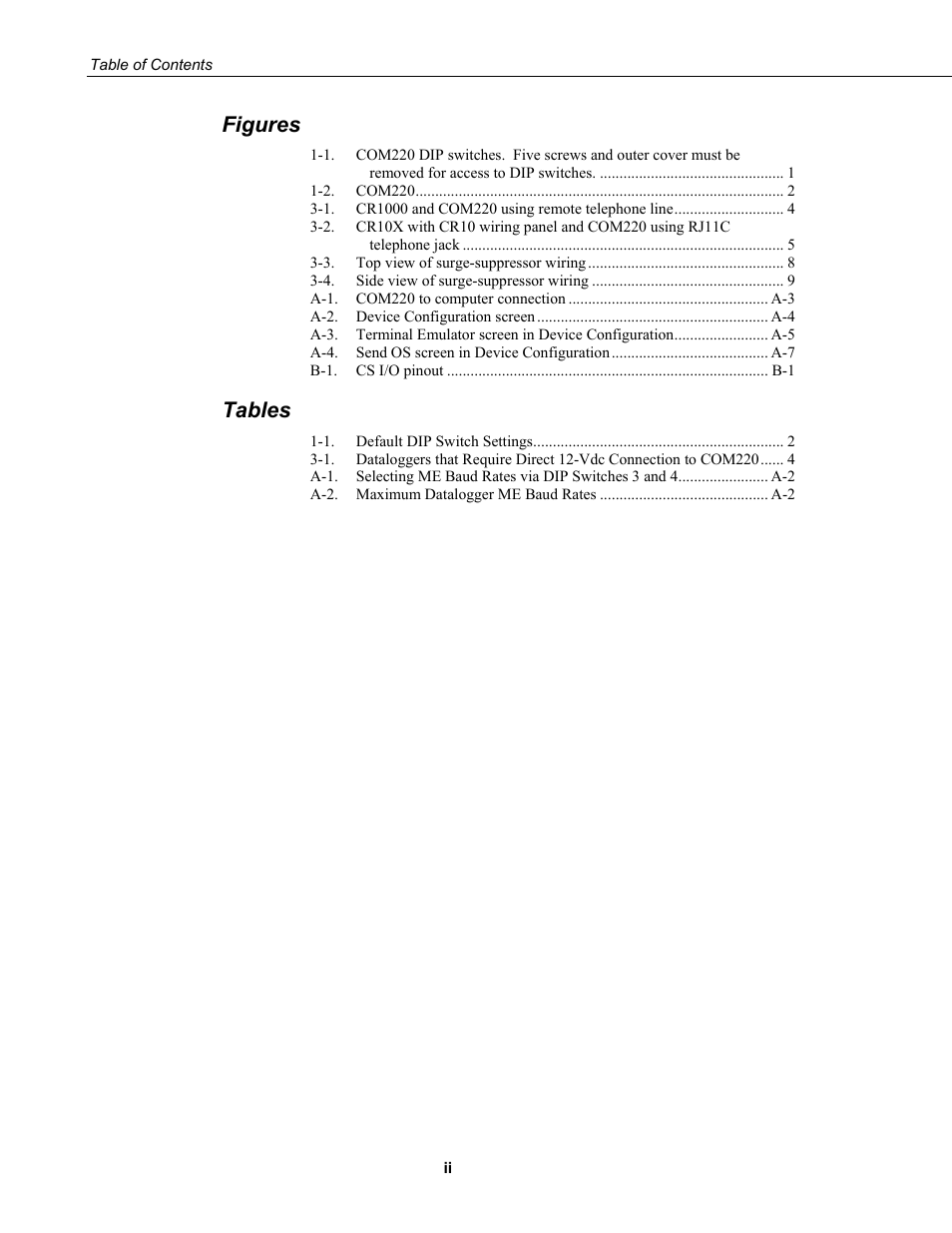 Figures, Tables | Campbell Scientific COM220 56k Phone Modem User Manual | Page 8 / 42