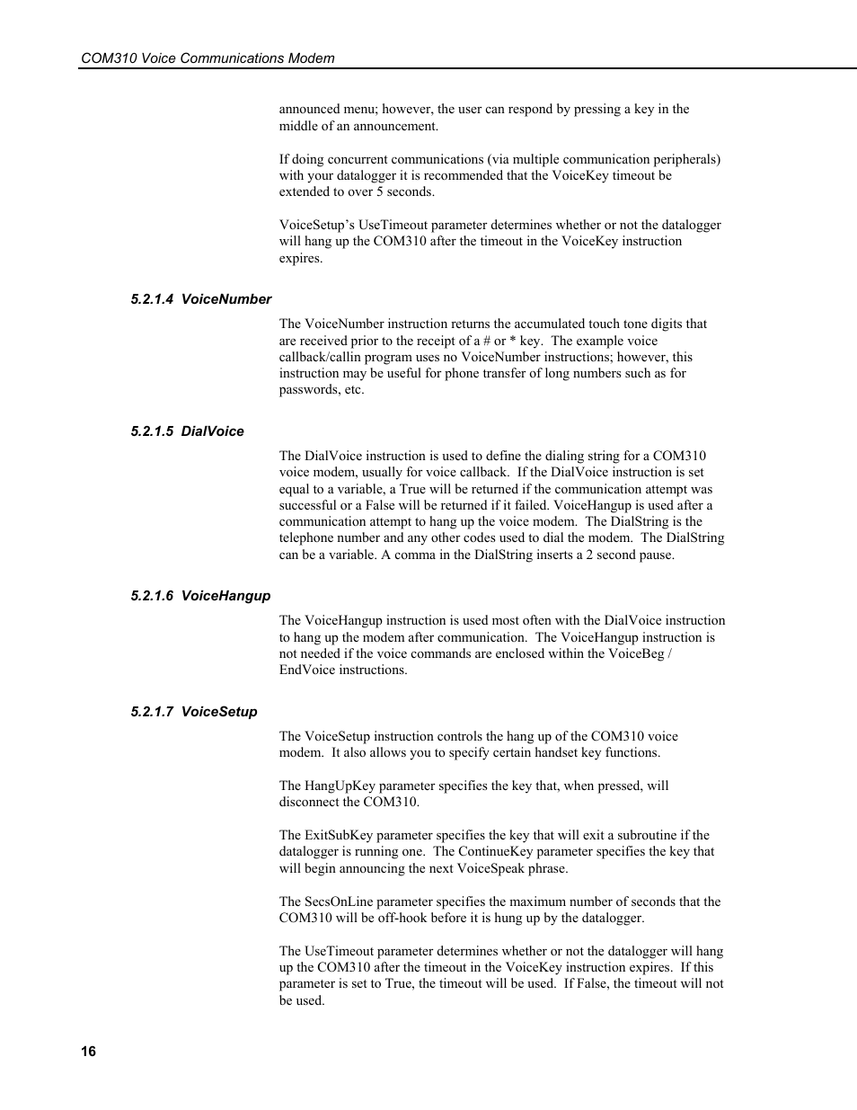 4 voicenumber, 5 dialvoice, 6 voicehangup | 7 voicesetup | Campbell Scientific COM310 Voice Communications Modem User Manual | Page 22 / 56
