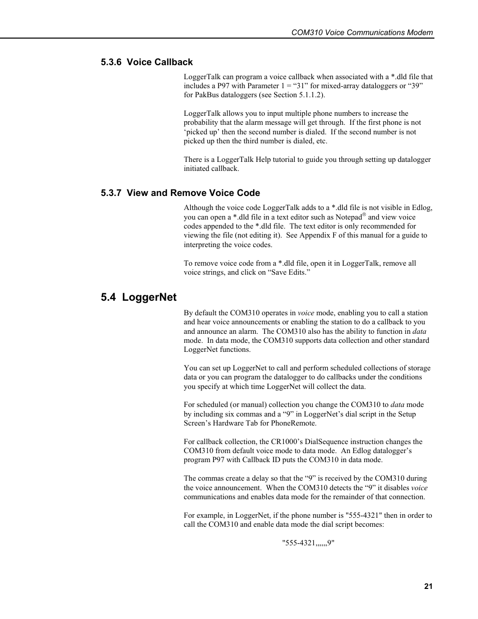 6 voice callback, 7 view and remove voice code, 4 loggernet | Campbell Scientific COM310 Voice Communications Modem User Manual | Page 27 / 56